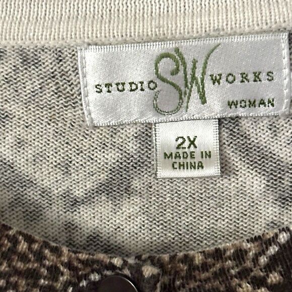 Studio Works Women’s Plus Brown Snake Print Cardigan Sweater 2X - Picture 7 of 7